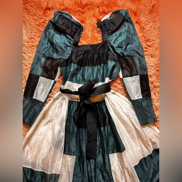 Ulla Johnson Colorblock Midi Dress in Black, Gold, and Cream - Picture 4 of 11